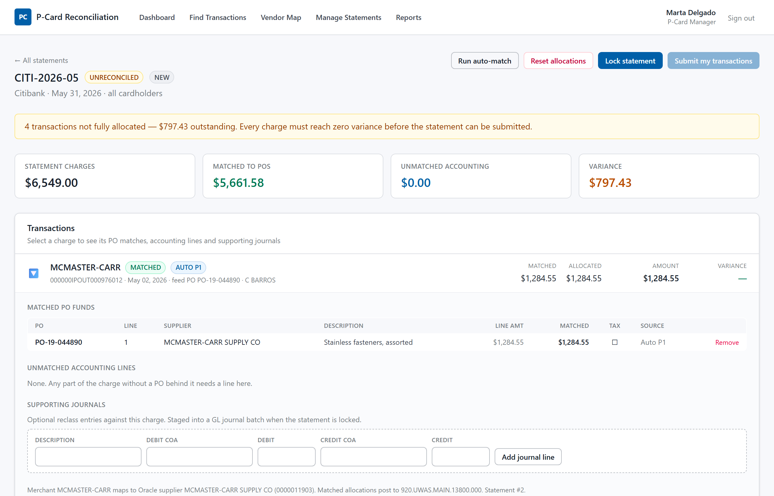 P-Card Reconciliation screenshot